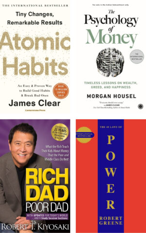 Combo of 4 Bestselling Books: Atomic Habits + The Psychology of Money + Rich Dad Poor Dad + The 48 Laws of Power